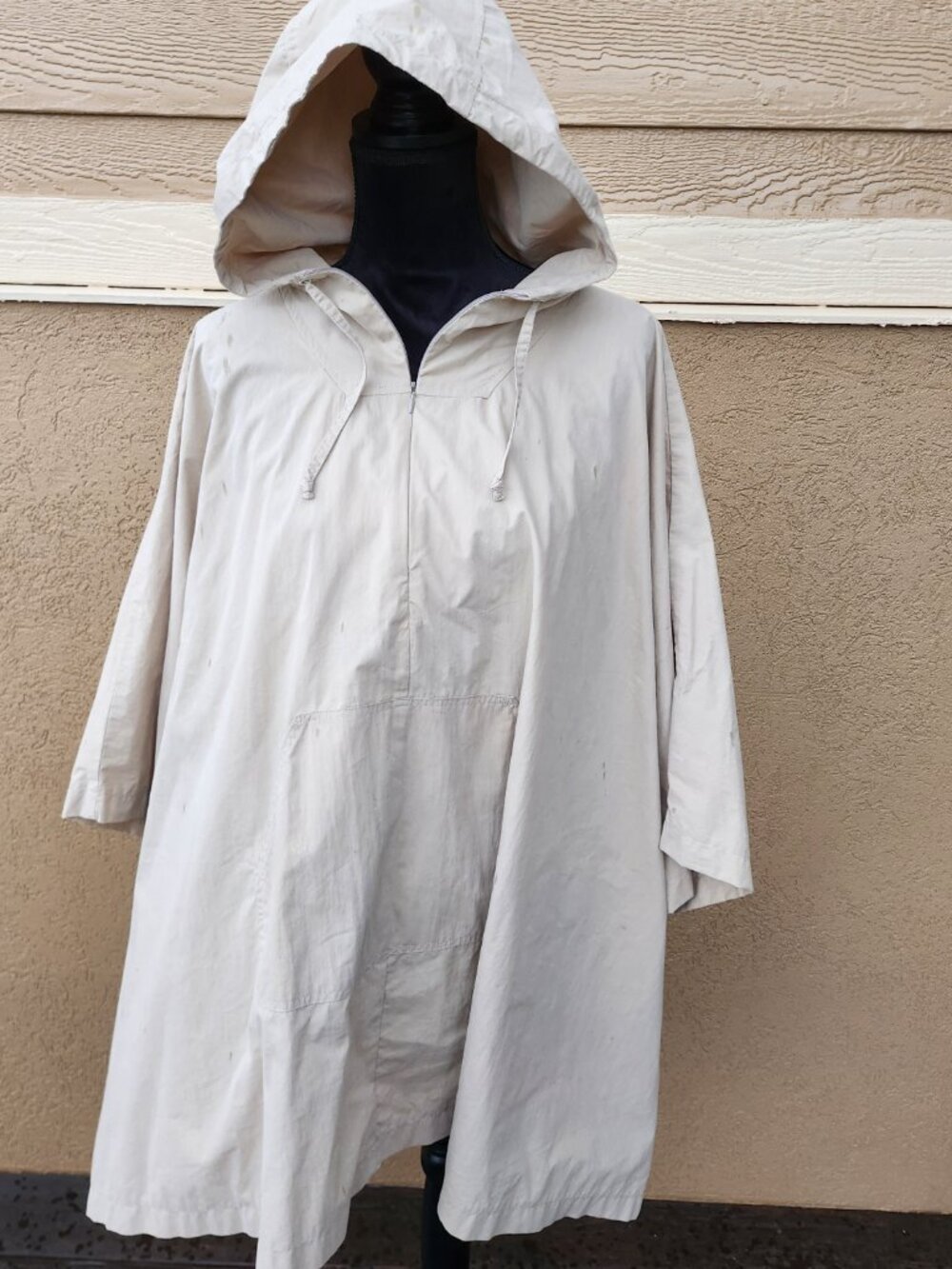 Evan-Picone Beige Cotton Blend Hooded Poncho Cape Jacket Commuter Fall One Size
